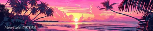 tropical vaporwave/synthwave style pink, magenta, and teal landscape image © Brian