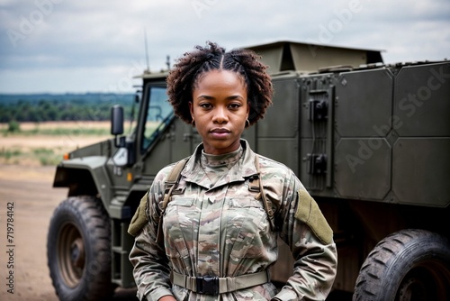 skilled and empowered African American black female mechanic in the military, symbolizing gender diversity and expertise within the armed forces