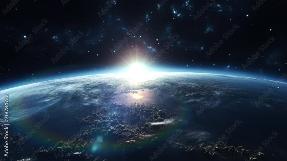 Sunrise Over The Earth. Globe with City Night Lights. View Of Planet Earth From Space. Sunrise Over The Earth. Globe with City Night Lights. View Of Planet Earth From Space.