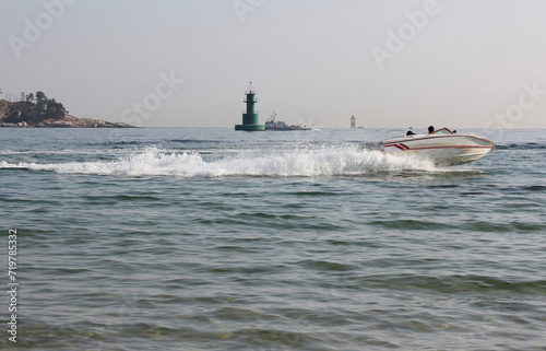 Motor boats at sea in summer  photo