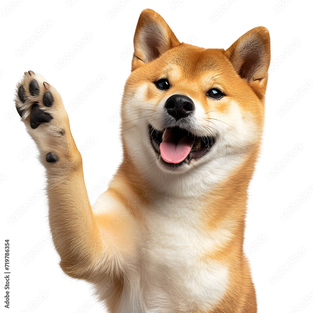 Shiba inu giving high five isolated on Transparent Background.