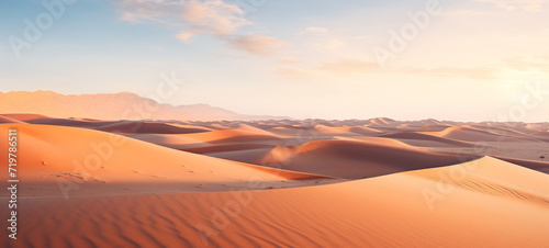 A sweeping desert landscape with sand dunes stretching into the distance  AI Generative.