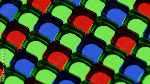 Digital camera matrix - super close up - RGB red green blue pixels light photodiode silicon sensor. Photosite matrix array
seamless loop video photo