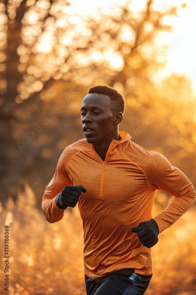 Running clears the mind of all worries. A young african american man running in park, male exercising in nature. Running clears the mind of all worries. A young african american man running in park, male exercising in nature.