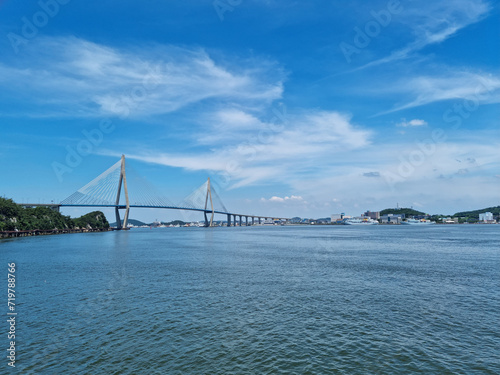 Seascape with Mokpo Bridge visible.