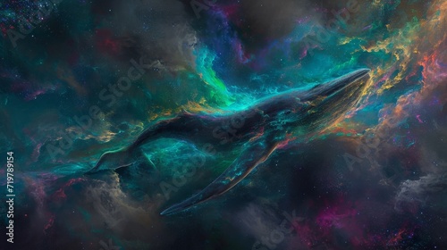 A whale surrounded by space and colorful nebula.  © Elle Arden 