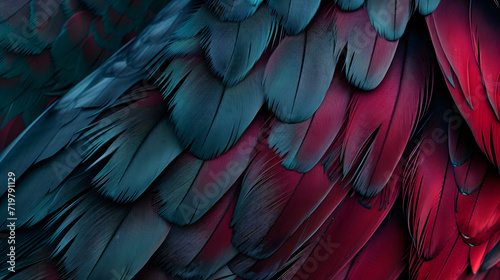 Close-Up of Red and Blue Birds Feathers © Daniel