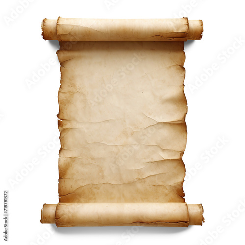 Vintage scroll papyrus parchment paper. Cut out on transparent photo