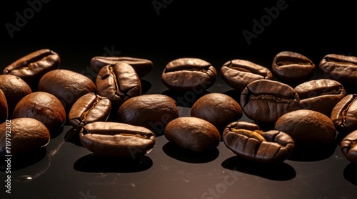 Coffee beans on a black background. Neural network AI generated