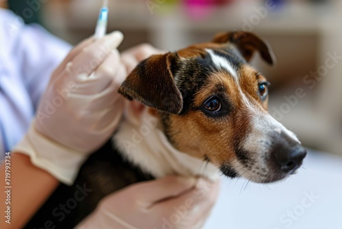 Veterinary Procedure: Dog Vaccination, Syringe Injection, Animal Healthcare, Pet Medical Treatment, Veterinary Care, Canine Immunization, Veterinary Medicine, Pet Health, Animal Welfare,