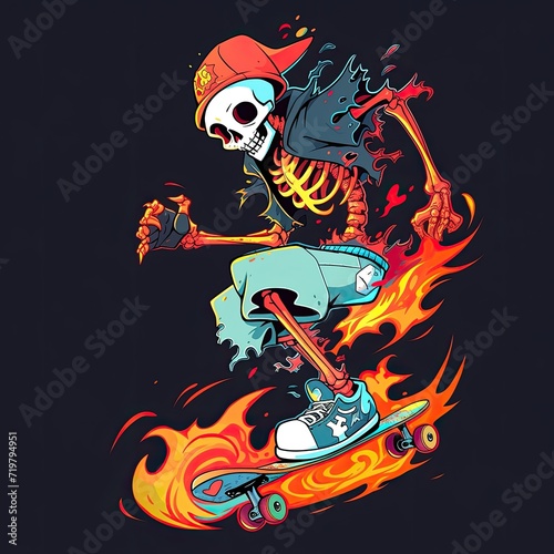 character, cartoon, illustration, vector, playing skateboard, cool, focus, t-shirt design, tee design, white background