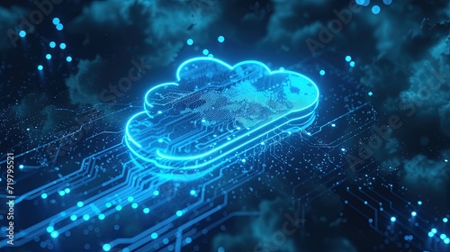 Glowing cloud computer chip for cloud computing concept