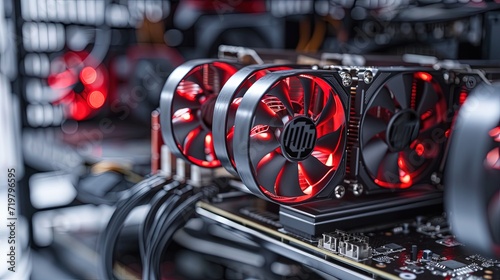 GPUS lined up in a bitcoin mining farm similar to ASIC crypto mining rigs photo