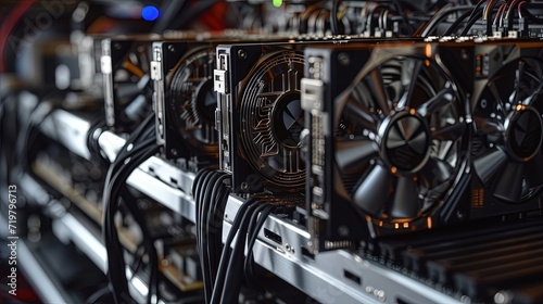 GPUS lined up in a bitcoin mining farm similar to ASIC crypto mining rigs © Brian
