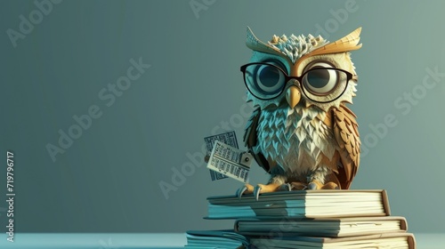 Wallpaper Mural Cartoon digital avatar of a scholarly owl in glasses, perched on a pile of textbooks and holding a ruler. Torontodigital.ca