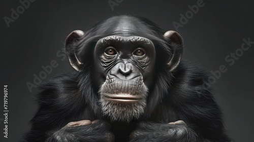 Chimpanzee headshot on black background isolated © Brian