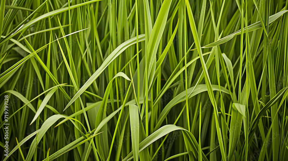 Close-Up of Lush Green Grass Field With Dew Drops Close-Up of Lush Green Grass Field With Dew Drops
