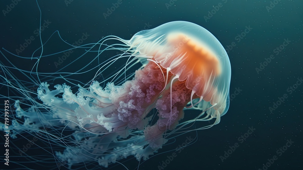 Jellyfish swimming underwater in the dark Jellyfish swimming underwater in the dark