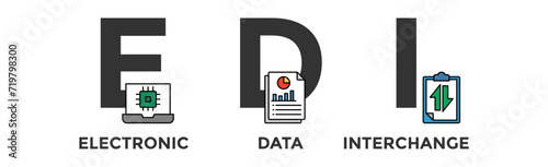 EDI banner web icon vector illustration concept for electronic data interchange of business documents standard format with a cloud server, exchange, database, file, chart, automation, and process icon