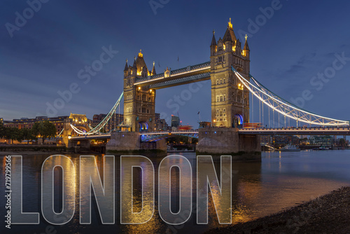 London tower bridge in the evening with bly Sky and Lights photo