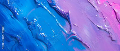 Close-Up of a Blue and Pink Painting With Abstract Patterns