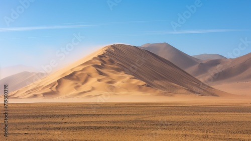 Strong winds blow the sand off the top of the dune