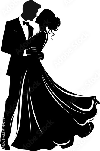 Silhouetted Waltz Dancers, Ballroom Elegance in Vector Format