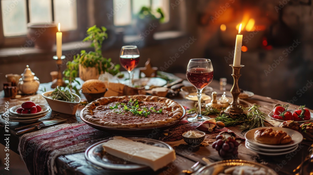 Jewish holiday of Passover matzo with kosher red wine