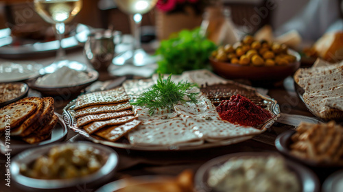 Jewish holiday of Passover matzo with kosher red wine © EmmaStock