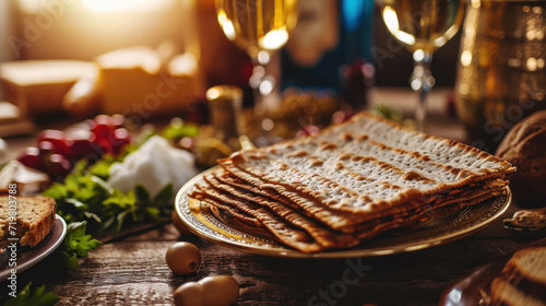 Jewish holiday of Passover matzo with kosher red wine