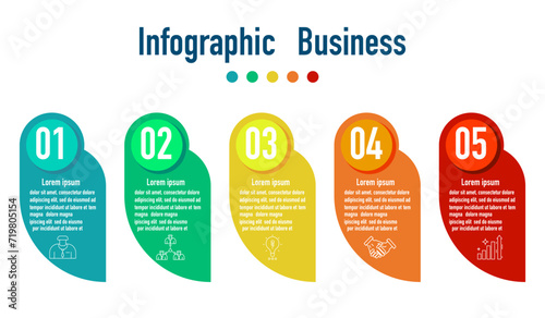 Infographic template for business information presentation. Vector  wing shape and icon elements. Modern workflow diagrams. Report plan 5 topics