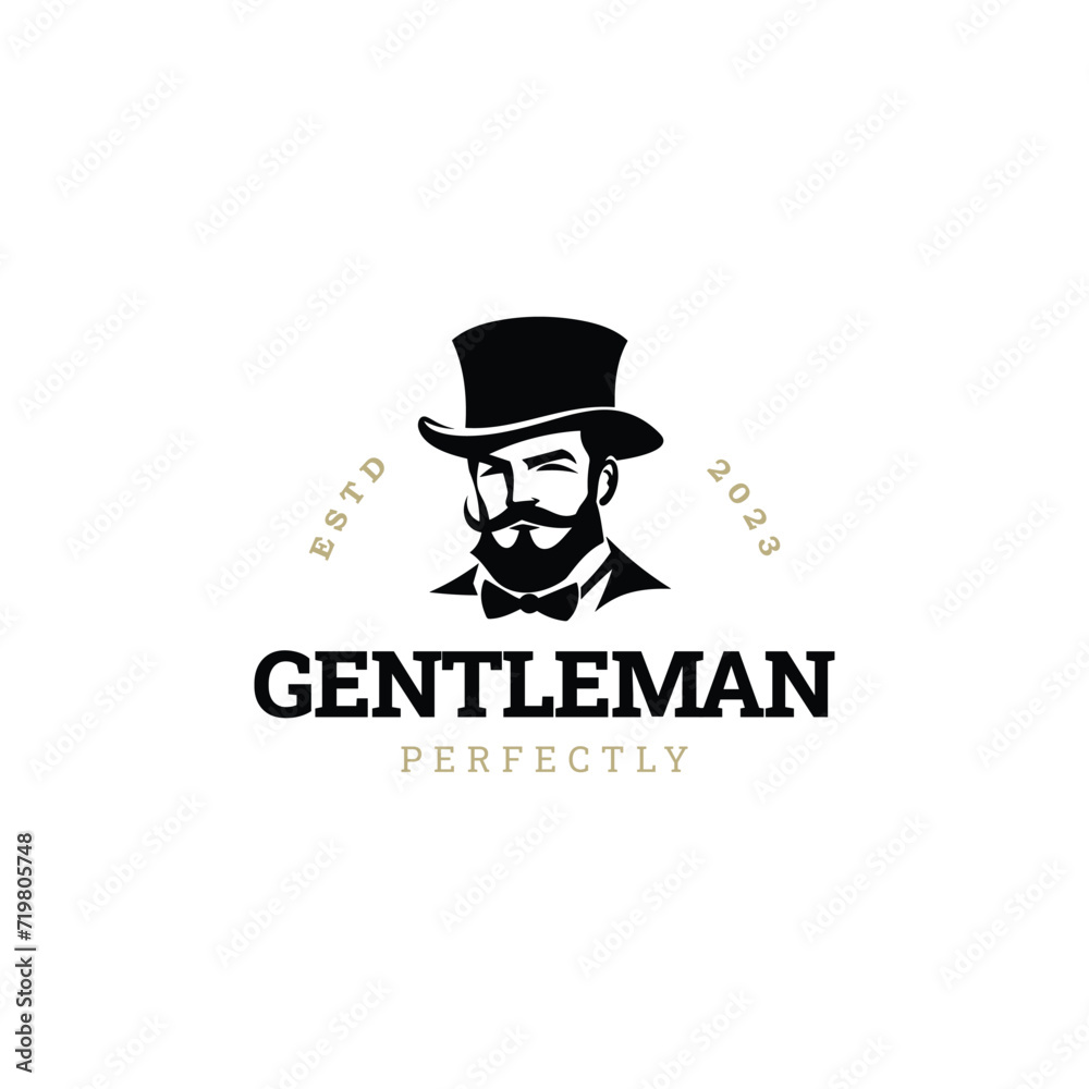 Gentleman logo design. Awesome our combination man with hat & beard logo