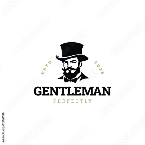 Gentleman logo design. Awesome our combination man with hat & beard logo