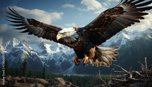 A majestic eagle soaring over mountain peaks