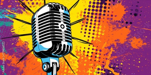 Retro microphone with a colorful pop art background photo