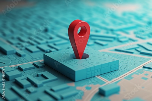 3D model of a map with a red location pin
