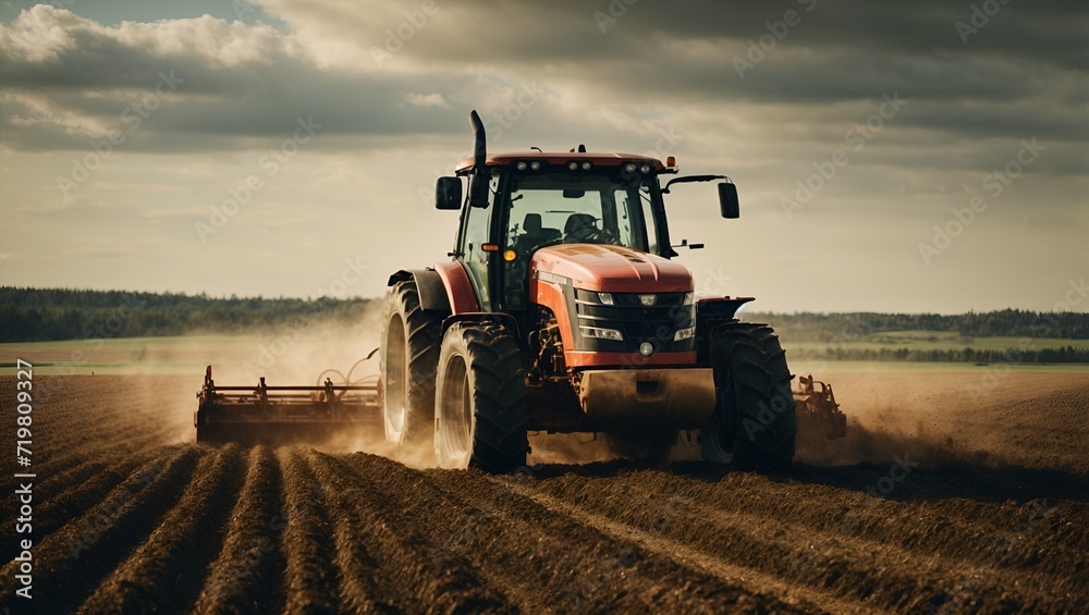 Obraz premium tractor plowing a field