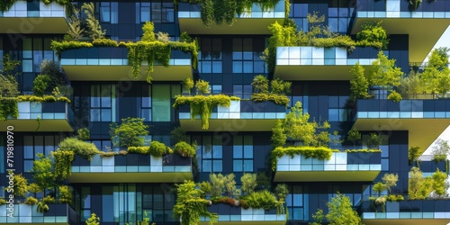 Photo Modern building with greenery on balconies