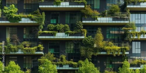 Modern building with greenery on balconies © ParinApril