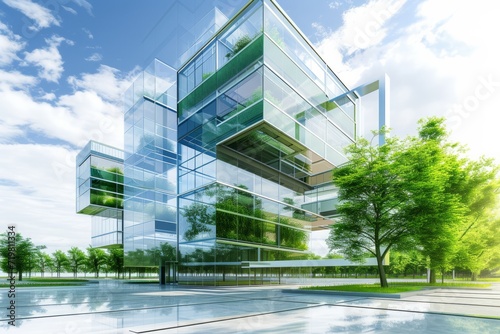 Conceptual design of a modern building with a transparent overlay
