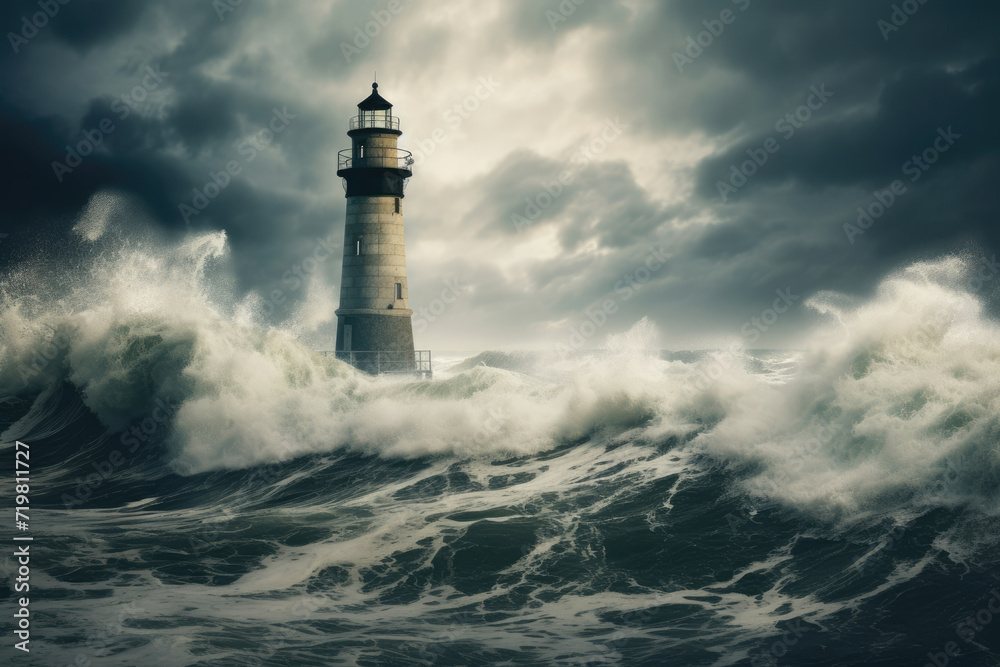 Danger seascape beacon storm lighthouse sea ocean weather wind dramatic nature water