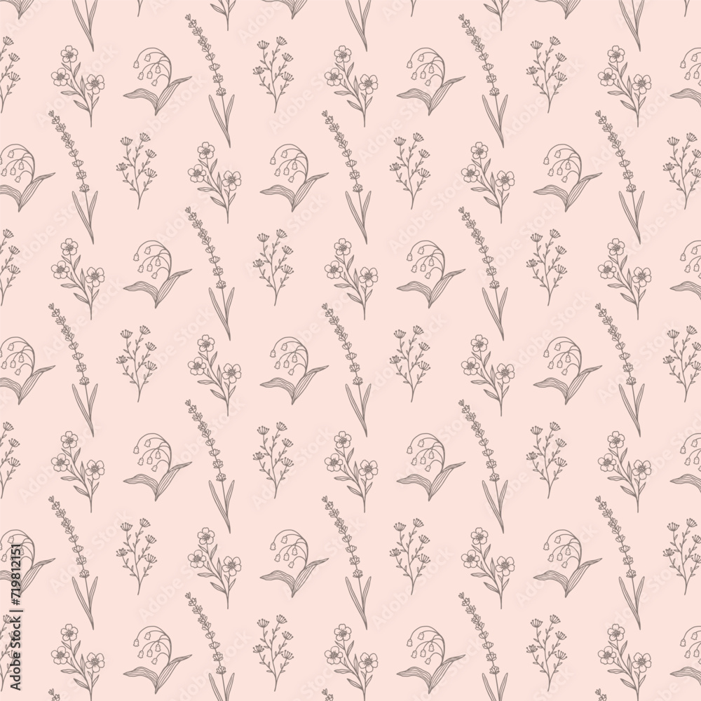 Hand-drawn Floral Line Drawing Seamless Pattern Hand-drawn Floral Line Drawing Seamless Pattern
