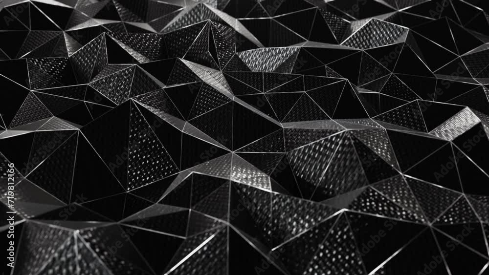 Realistic looping abstract 3D animation of the dark moving carbon fiber polygonal pattern rendered in UHD as motion background