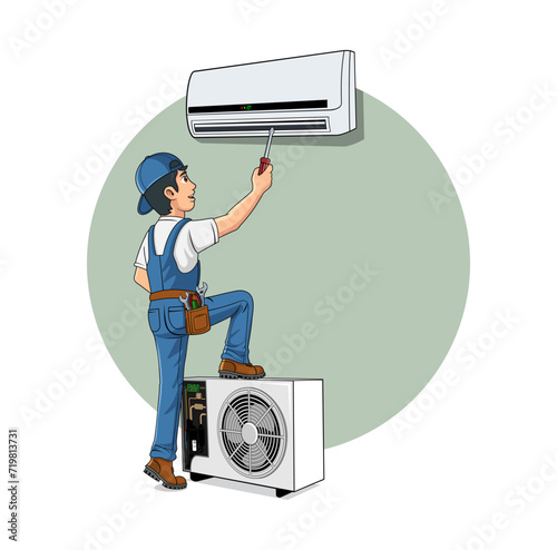 HVAC Service Cartoon Character Design Illustration vector eps format , suitable for your design needs, logo, illustration, animation, etc.