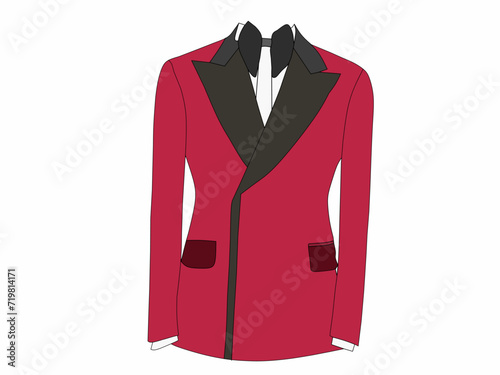 Vector illustration of a Tuxedo dress in dark red on a white background. The theme of fashion clothing is based on business and work.