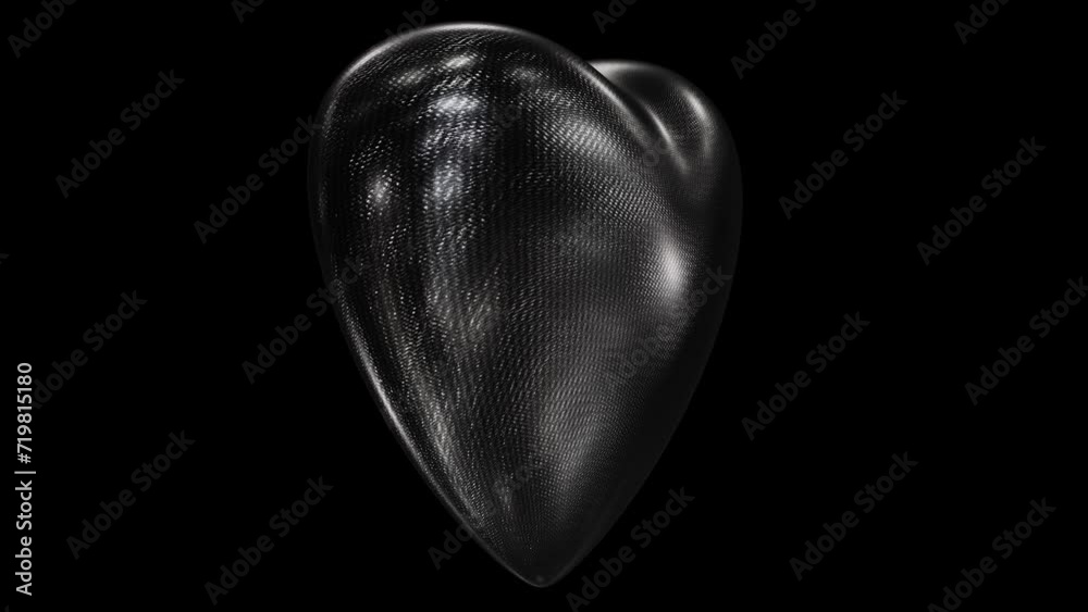 Realistic abstract looping 3D animation of the spinning carbon fiber heart rendered in UHD with alpha matte