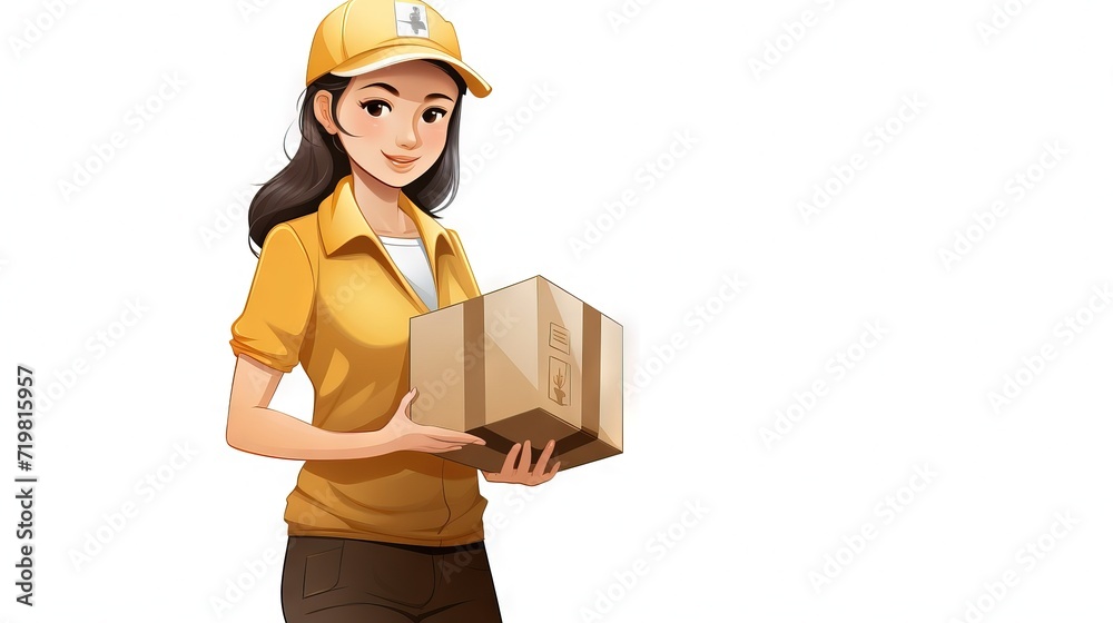 Asian worker holding a Box Delivery staff on white background Generative AI Asian worker holding a Box Delivery staff on white background Generative AI