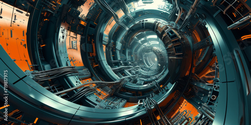 science fiction futuristic architecture interior with spiral curved structure, generative AI © VALUEINVESTOR