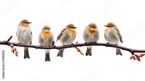 Group of birds on a tree branch isolated on transparent background