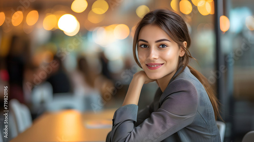 Woman Sitting at Table With Hand on Chin Contemplatively